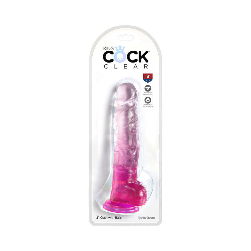 King Cock Clear with Balls 8 inches Pink