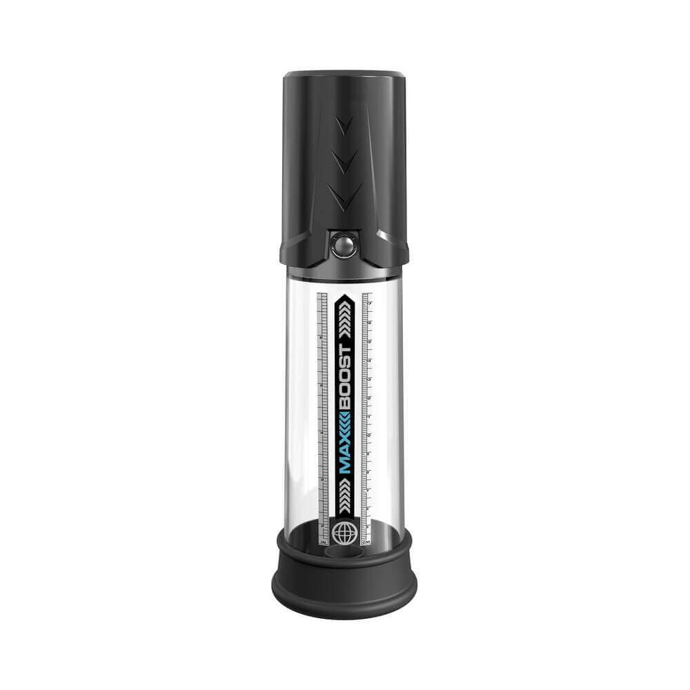 Pump Worx Max Boost Penis Pump with crystal-clear measurement tube and ergonomic design.