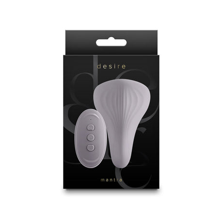 Desire Mantra Rechargeable Silicone Panty Vibe Gray including remote and packaging for discreet pleasure.