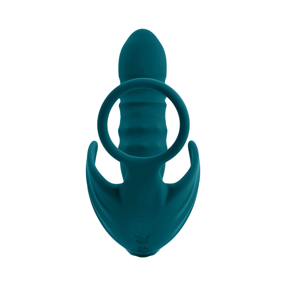 Playboy Bring It On Rechargeable Silicone Thrusting Anal Plug with Vibrating Ball Cradle Deep Teal