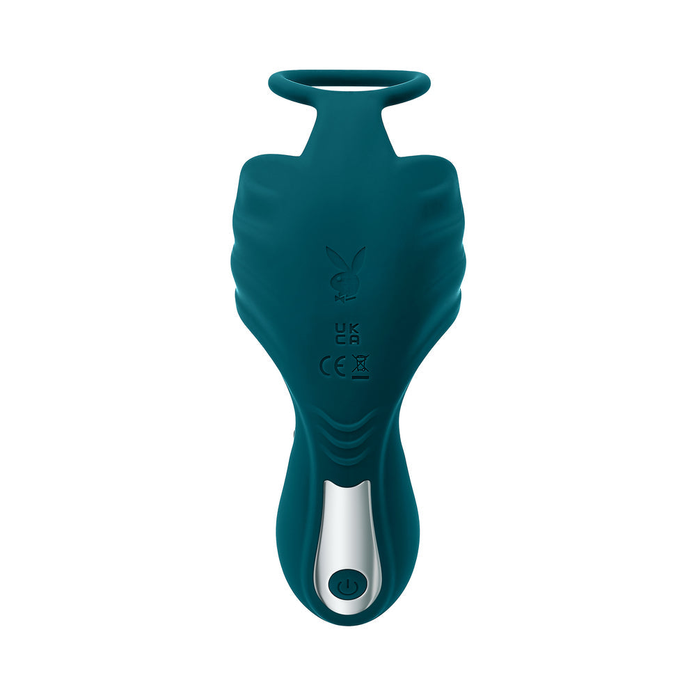 Playboy Bring It On Rechargeable Silicone Thrusting Anal Plug with Vibrating Ball Cradle Deep Teal