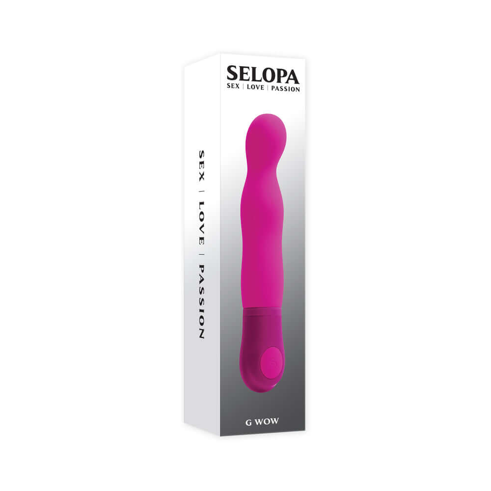 Selopa G Wow Silicone G-Spot Vibrator Pink packaging with a sleek design and vibrant color.