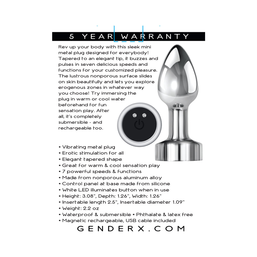 Gender X Rockin' Metal Plug Mini Rechargeable Vibrating Anal Plug Aluminum Silver