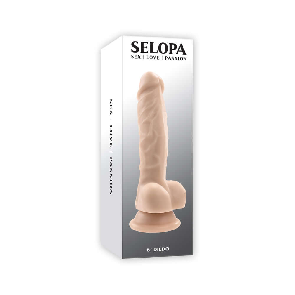 Selopa Non Vibrating Dildo 6 inches Light with lifelike design and sculpted details in packaging.