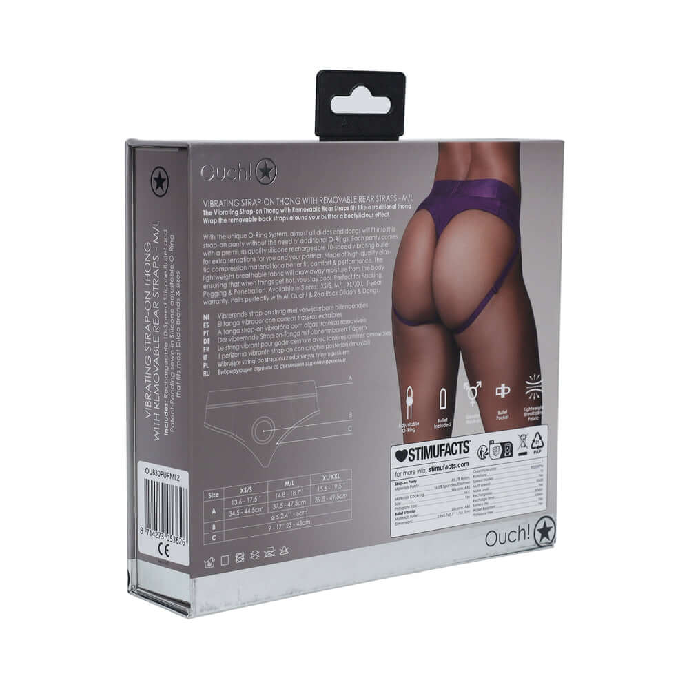Ouch! Vibrating Strap-on Thong with Removable Butt Straps Purple M/L