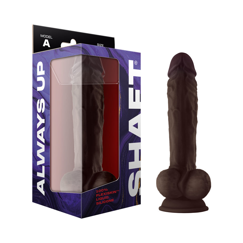 Shaft Model A 10.5 Inch Dual Density Silicone Dildo Mahogany in packaging with realistic design and FLEXISKIN material.