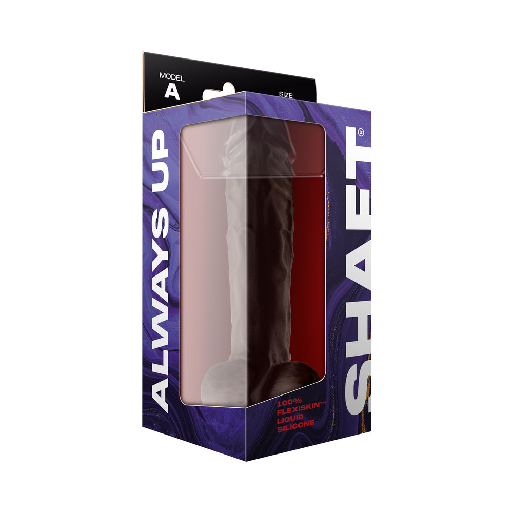 Shaft Model A 10.5 Inch Dual Density Silicone Dildo Mahogany packaging displayed with vibrant design.