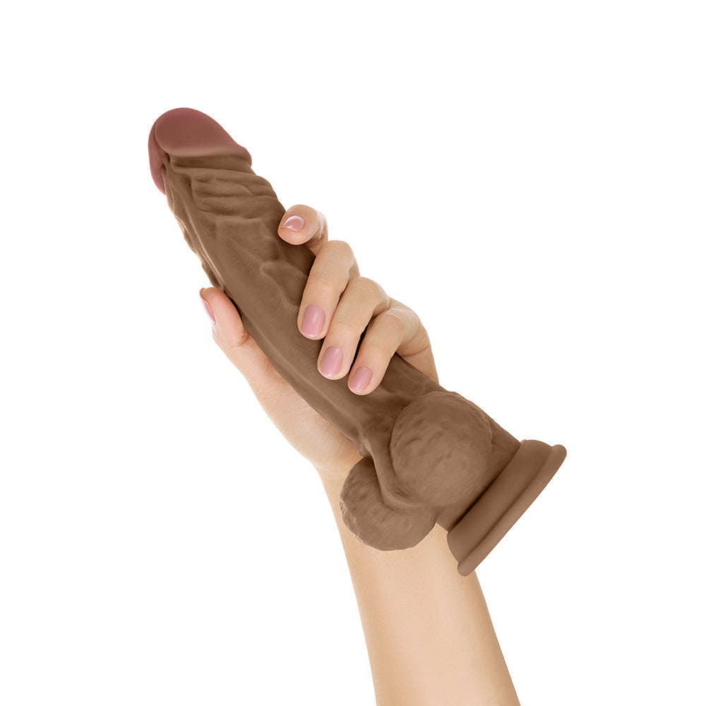 Shaft Model A: 10.5 inches Dual Density Silicone Dildo with Balls Oak