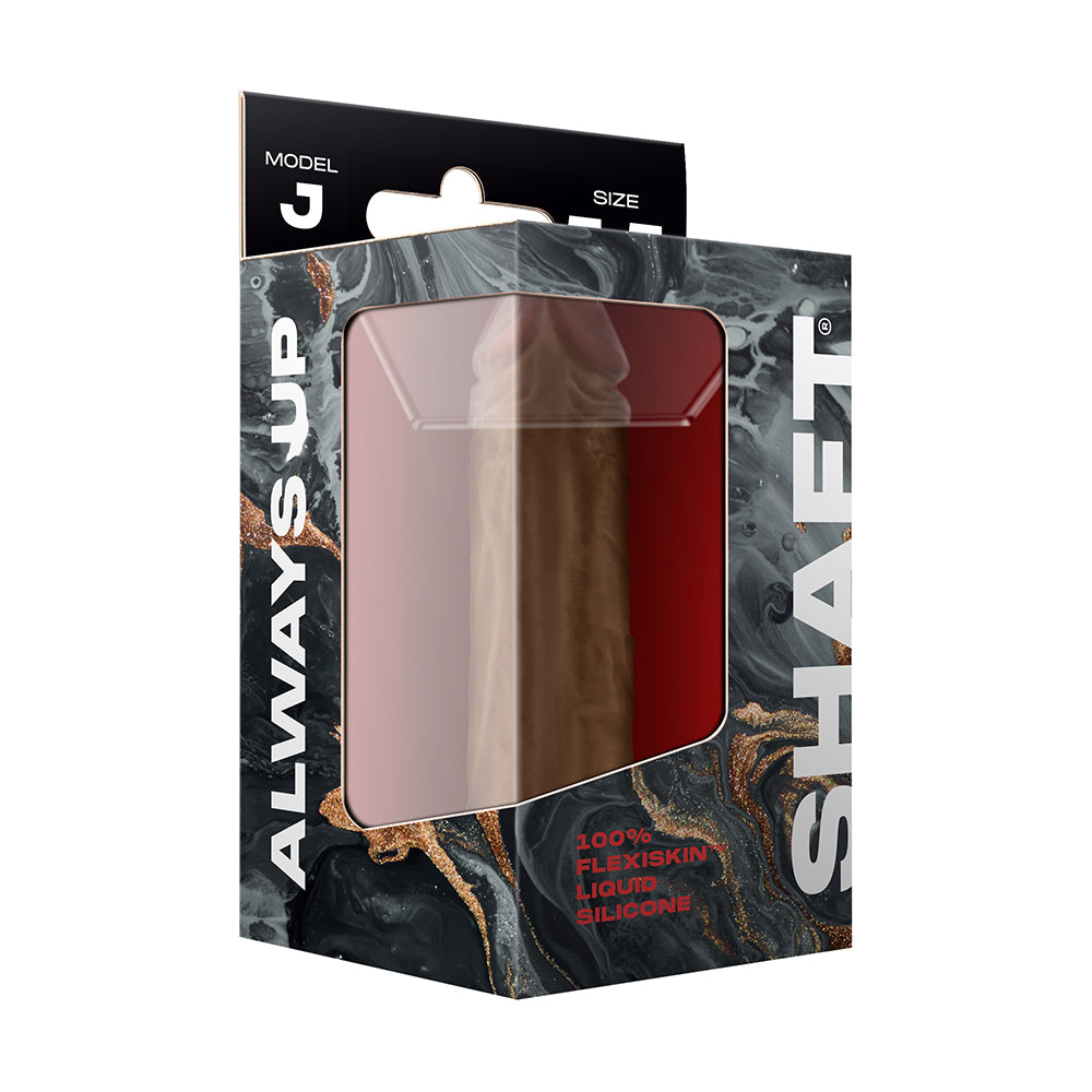 Shaft Model J 5.5 Inch Dual Density Silicone Dildo Oak packaging featuring FLEXISKIN technology.