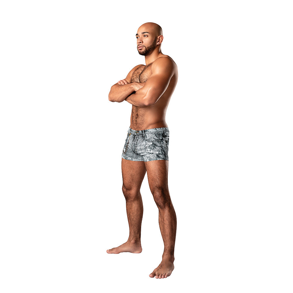 Male Power Dirty Denim Pouch Short Denim Print L