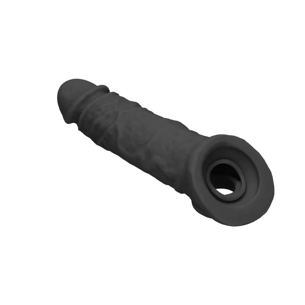 RealRock Skin 8 inches Penis Extender Sling Black displaying a realistic texture and color in a lifelike design.
