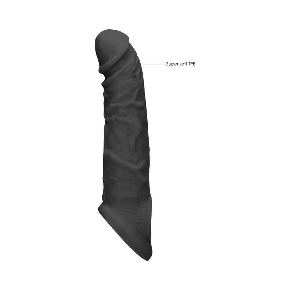 RealRock Skin 8 inches Penis Extender Sling Black showcasing lifelike texture and softness.