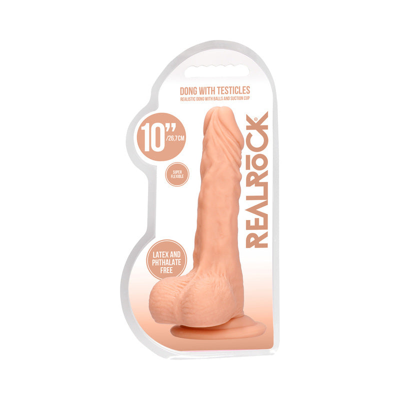 RealRock Skin 10 inches Dildo with Balls Beige