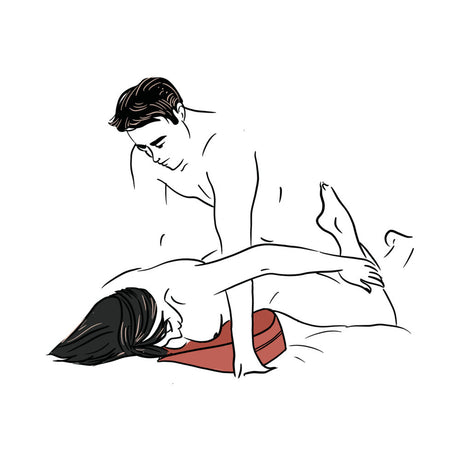 Couple using the Liberator Heart Wedge Red for enhanced comfort and pleasure during intimate moments.