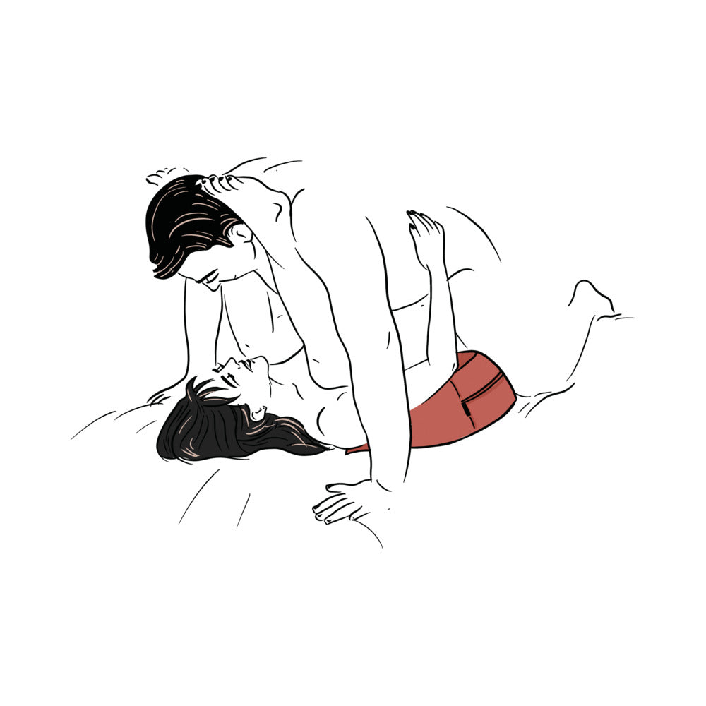 Pair using Liberator Heart Wedge Red for comfortable positioning during intimate moments.