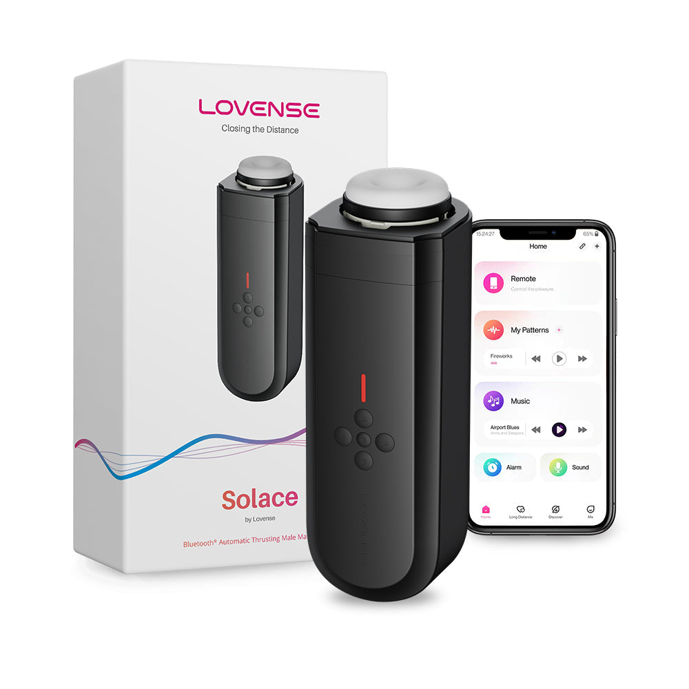 Lovense Solace Thrusting Masturbator with app control for enhanced interactive pleasure experience.