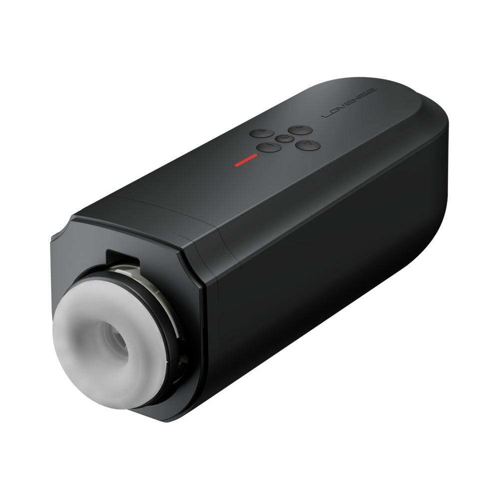 Lovense Solace Thrusting Masturbator showcasing sleek design and app-controlled features for interactive pleasure.