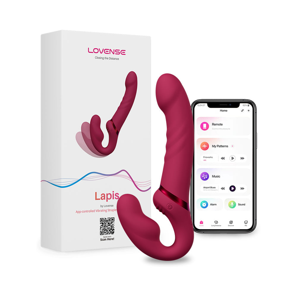 Lovense Lapis Rechargeable Silicone App Control Dual End Strapless Strap-On - Magenta