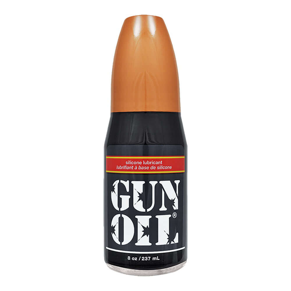 Gun Oil Silicone Lubricant 8 Oz bottle, premium silicone-based personal lubricant for exceptional glide and comfort.