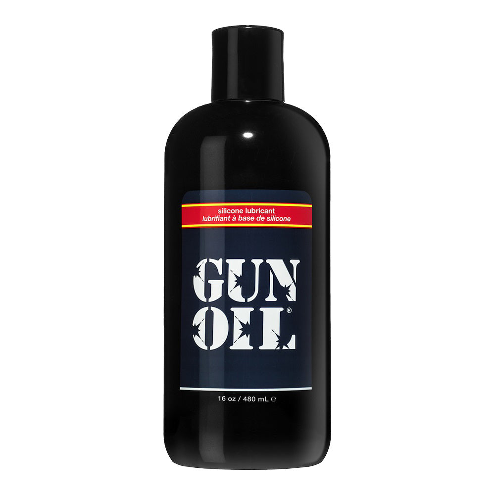 Gun Oil Silicone Lubricant 16 Oz bottle, premium silicone-based personal lubricant for long-lasting glide.