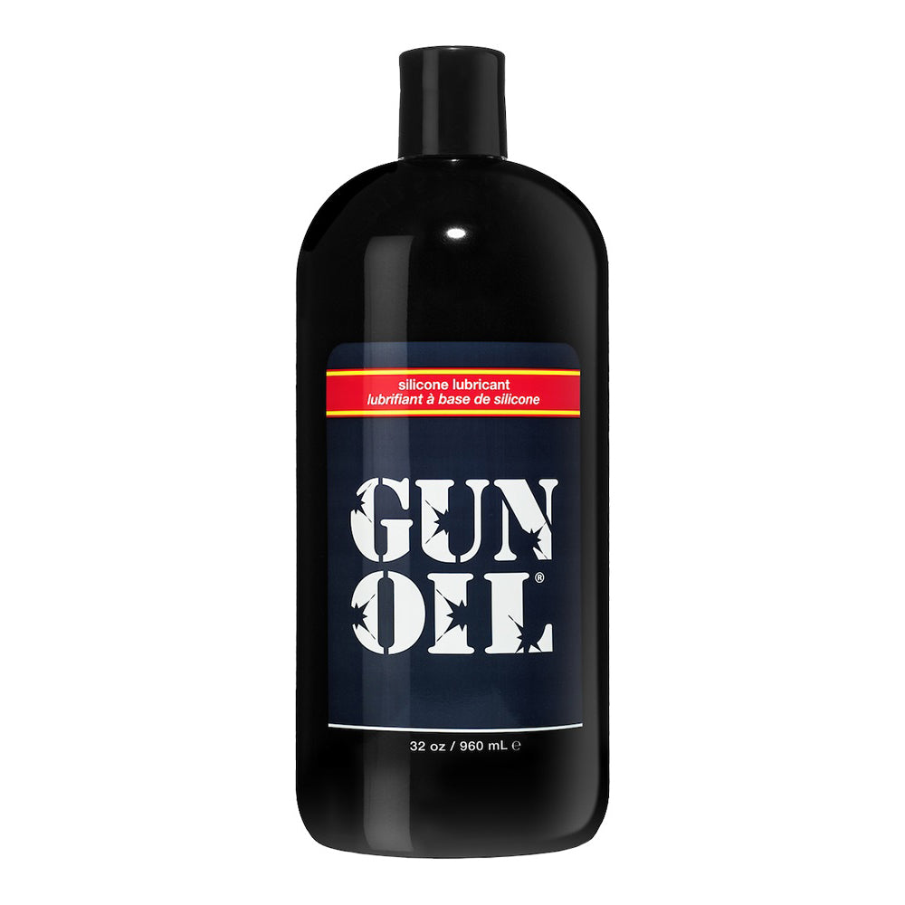 Gun Oil Silicone Lubricant 32 Oz bottle showcasing its premium quality silicone formula for exceptional lubrication.