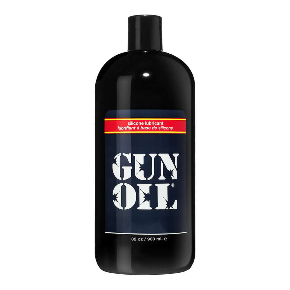 Gun Oil Silicone Lubricant 32 Oz bottle showcasing its premium quality silicone formula for exceptional lubrication.