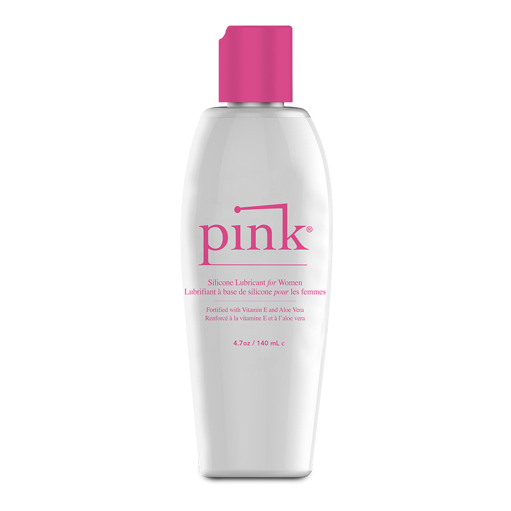 Pink Silicone Lubricant for Women 4.7 Oz bottle with pink cap, designed for exceptional glide and comfort.