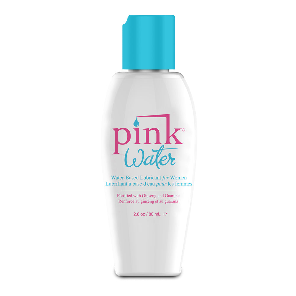 Pink Water-based Lubricant for Women 2.8 Oz bottle with a blue cap and vibrant label.