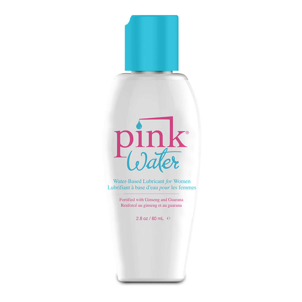 Pink Water-based Lubricant for Women 2.8 Oz bottle with a blue cap and vibrant label.