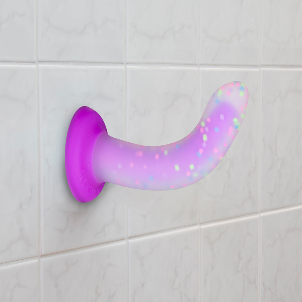 Addiction Rave 8 inches Bendable Glow-in-the-Dark Silicone Dildo Purple Confetti