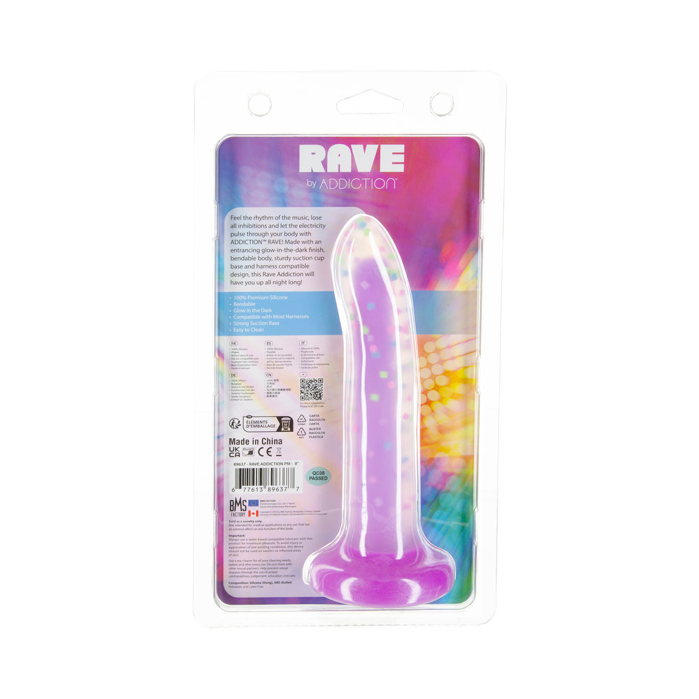 Addiction Rave 8 inches Bendable Glow-in-the-Dark Silicone Dildo Purple Confetti