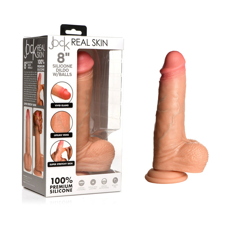 Jock Real Skin Silicone Dildo with Balls 8 inch Light