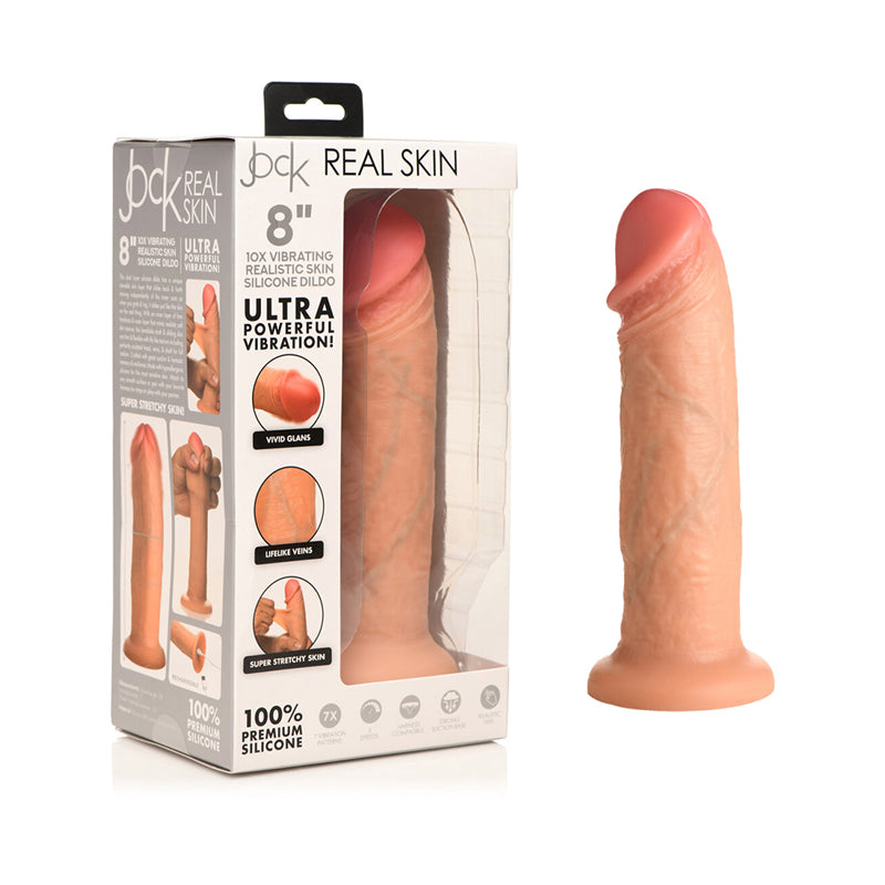 Jock Real Skin Vibrating Silicone Dildo 8 inch Light