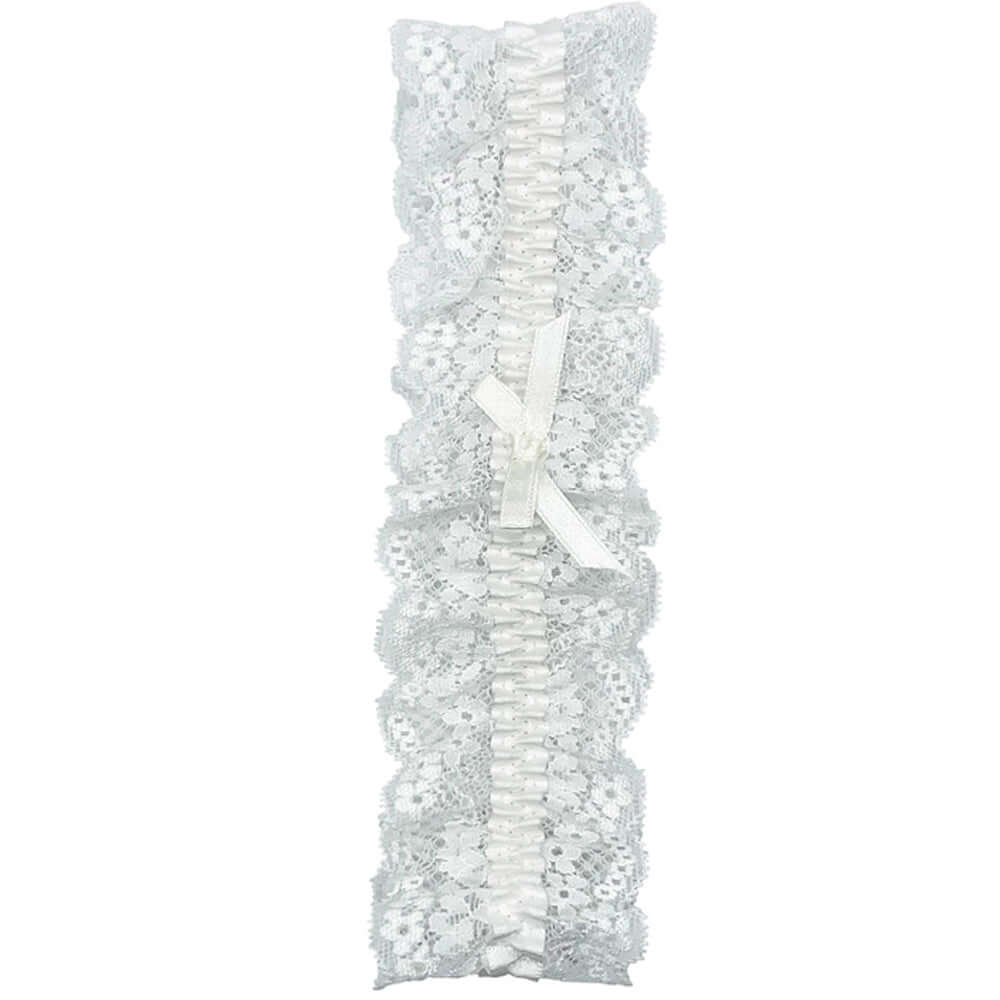 Popsi Lingerie Lace Garter White OS with delicate lace and a feminine bow design.