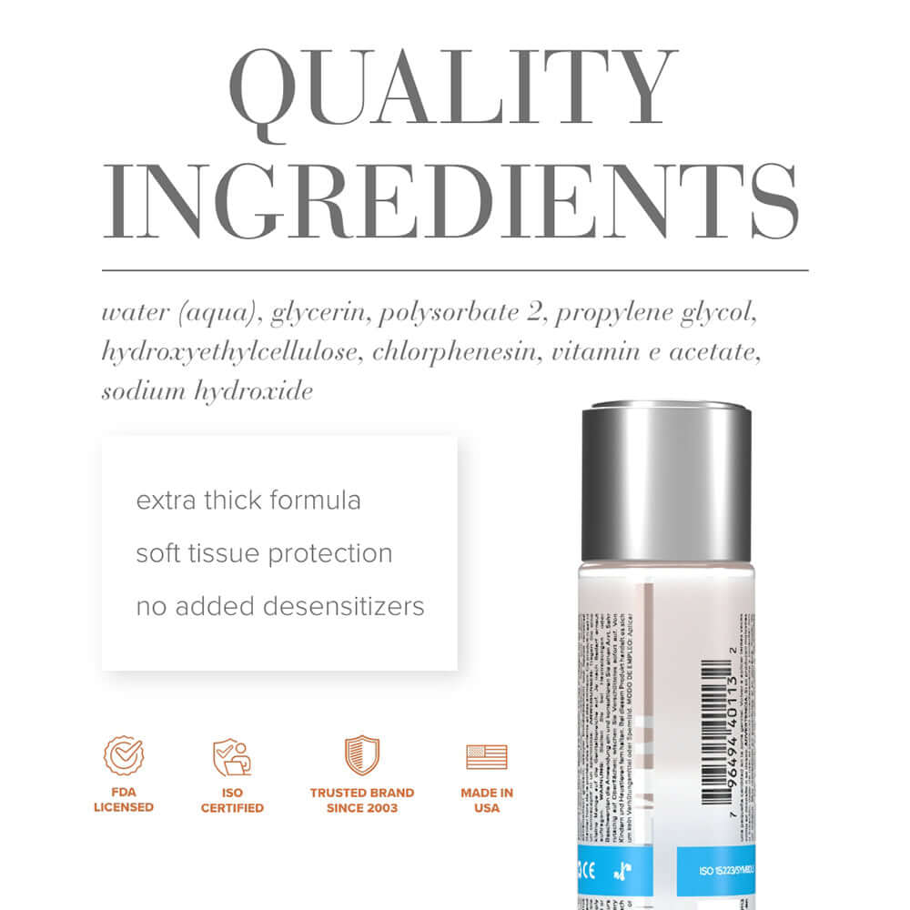 JO H2O Anal Thick Water Based Lubricant 2 Oz ingredients and benefits list, including extra thick formula.
