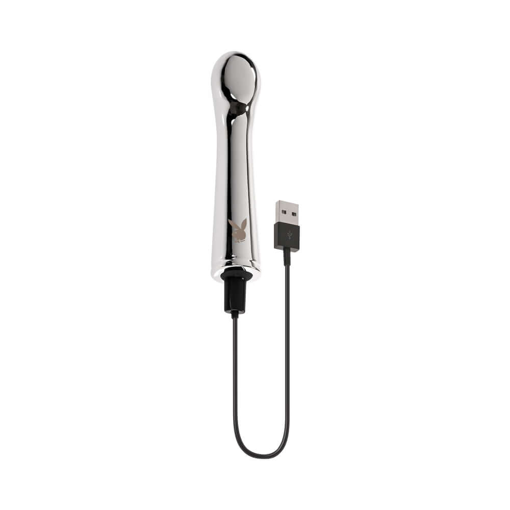 Playboy Swoon Rechargeable Vibrator Aluminum Platinum