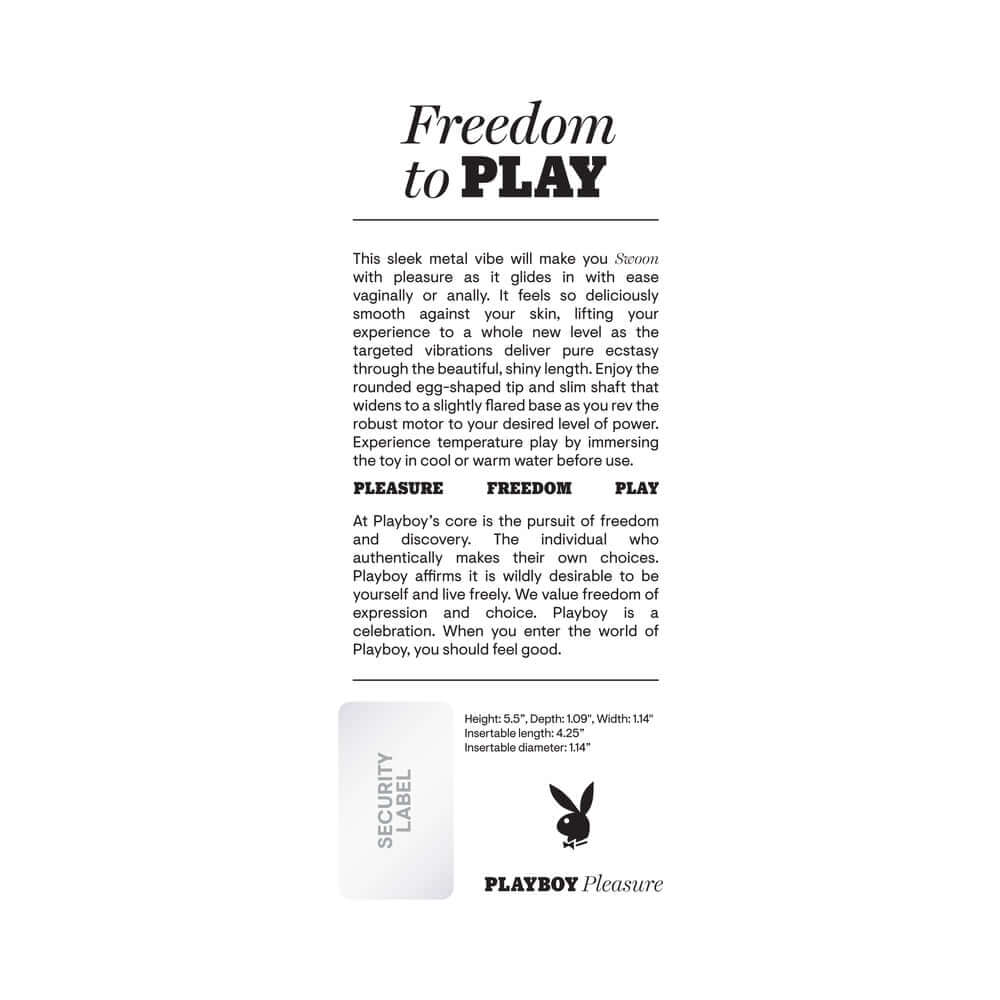 Playboy Swoon Rechargeable Vibrator Aluminum Platinum