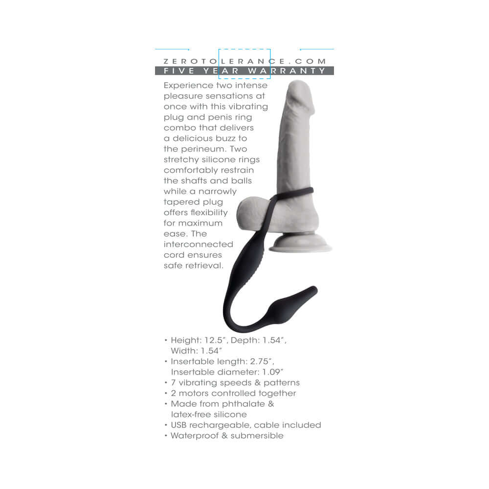 Zero Tolerance Plug & Tug Rechargeable Vibrating C-Ring Combo Silicone Black