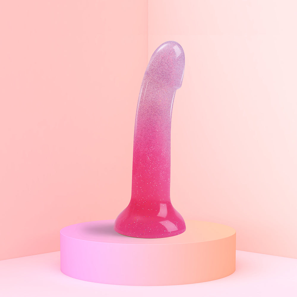 Love to Love Dildolls Sunrise 6 inches Silicone Dildo with Multicolor Star Glitter Pink/Purple