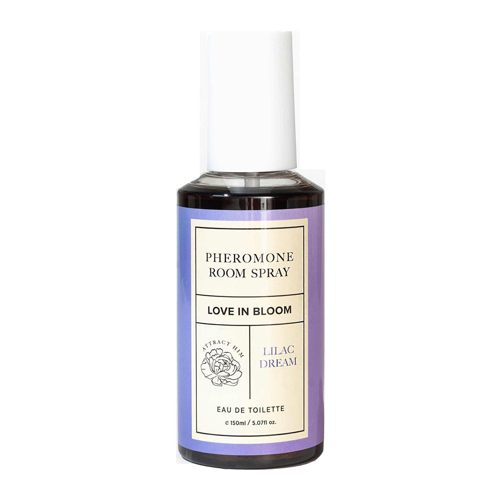 Eye of Love Bloom Attract Him Pheromone Room Spray Lilac Dream 5 Oz bottle with floral design.