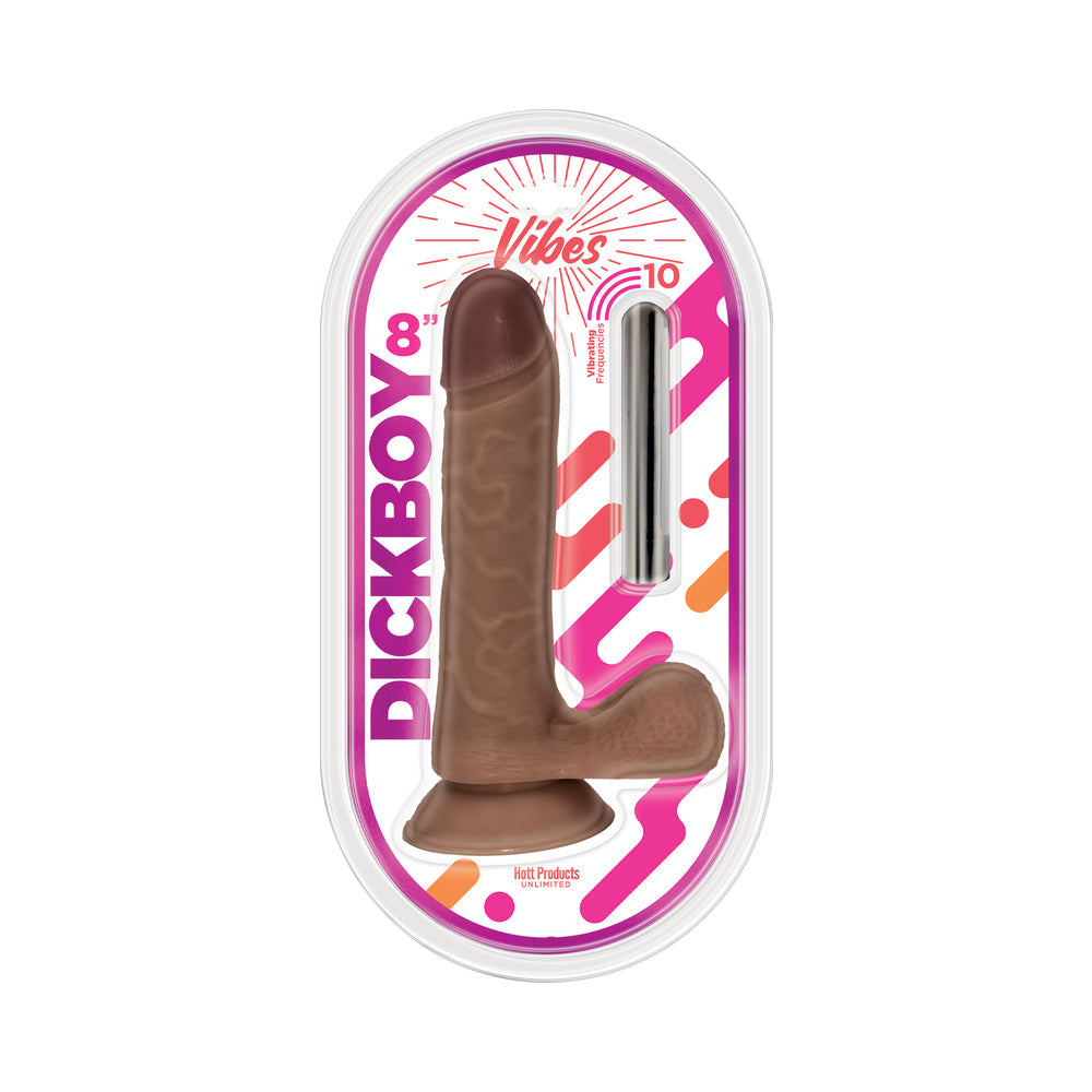 Dickboy Vibes 8 inches Dildo with Rechargeable Bullet Chocolate
