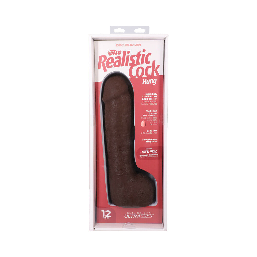 The Realistic Cock Hung 12 inches ULTRASKYN Vac-U-Lock Dildo Chocolate