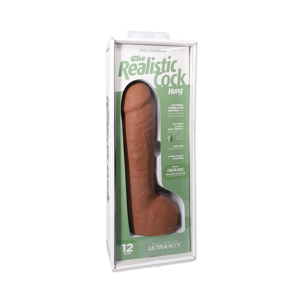 The Realistic Cock Hung 12 inches ULTRASKYN Vac-U-Lock Dildo Caramel