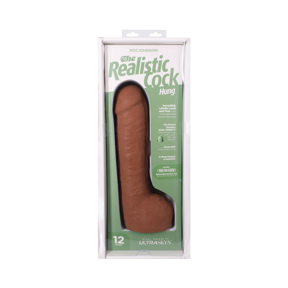 The Realistic Cock Hung 12 inches ULTRASKYN Vac-U-Lock Dildo Caramel