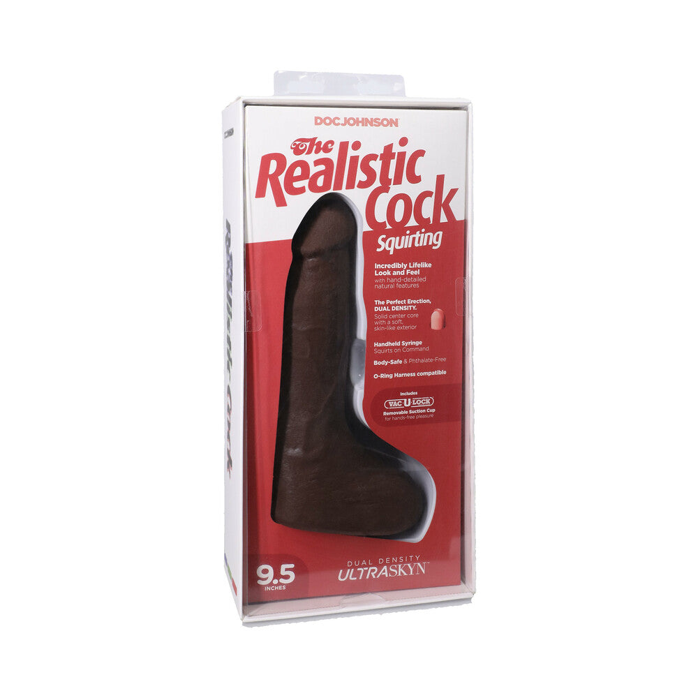 The Realistic Cock Squirting 9.5 inches ULTRASKYN Vac-U-Lock Dildo Chocolate