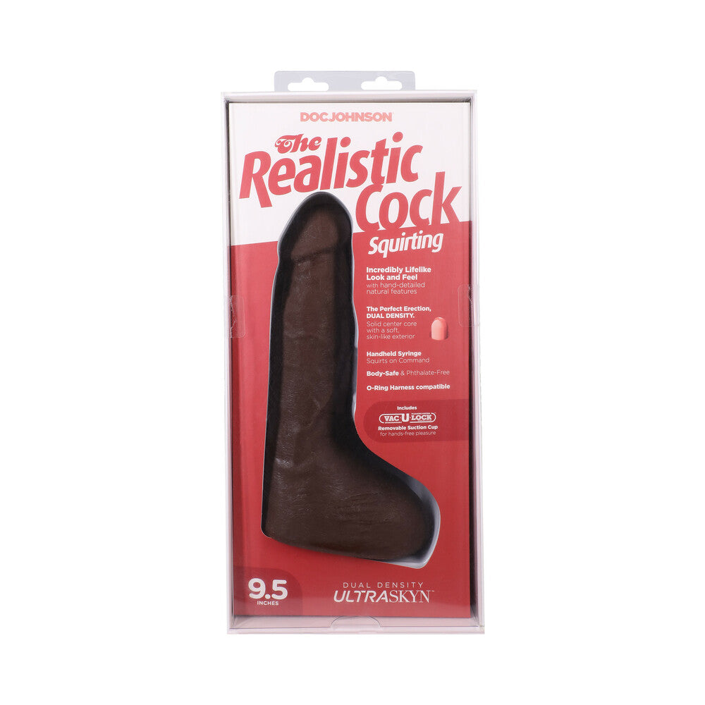 The Realistic Cock Squirting 9.5 inches ULTRASKYN Vac-U-Lock Dildo Chocolate