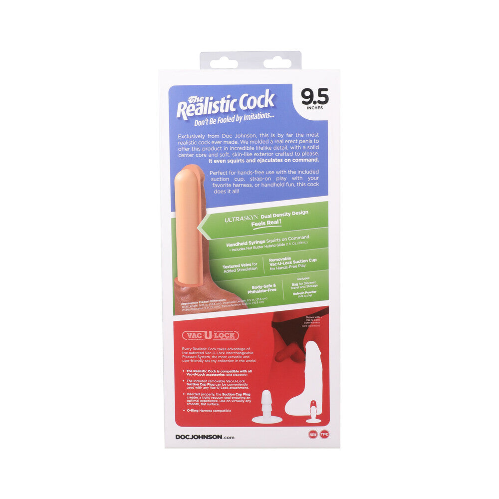 The Realistic Cock Squirting 9.5 inches ULTRASKYN Vac-U-Lock Dildo Chocolate