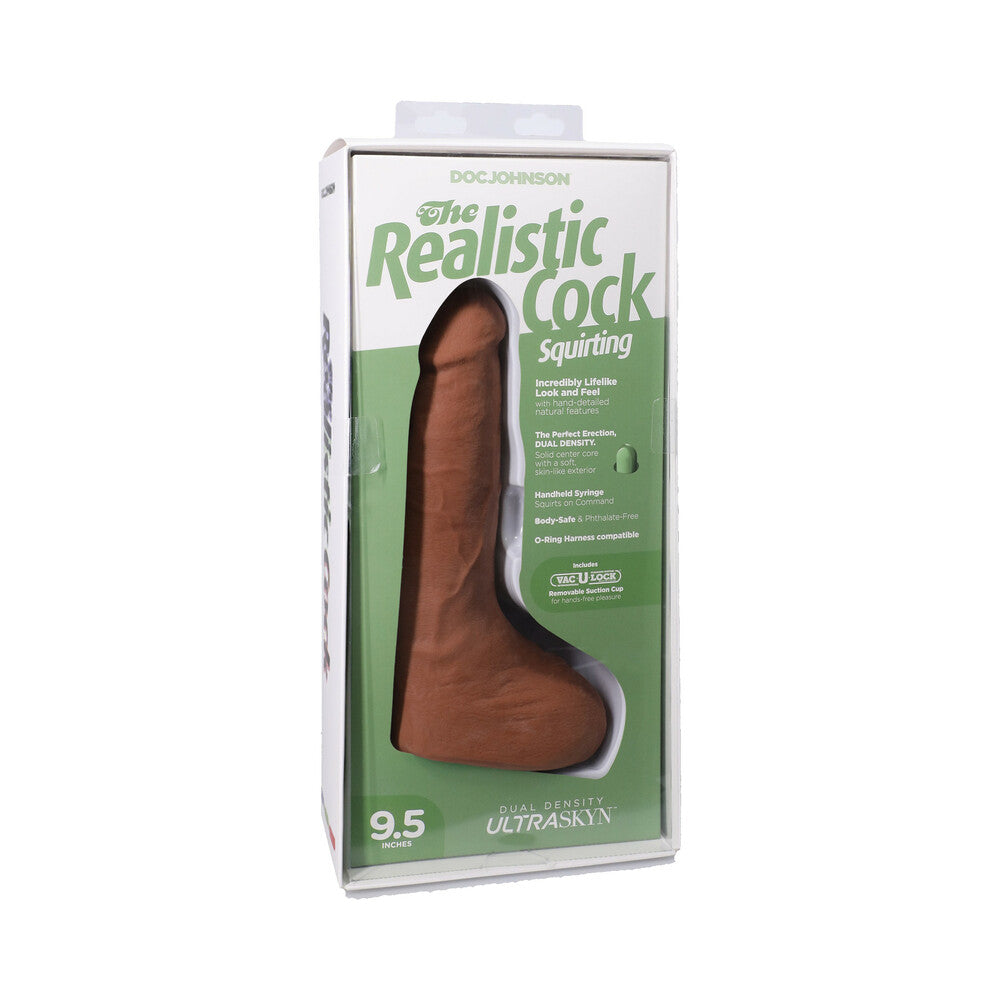 The Realistic Cock Squirting 9.5 inches ULTRASKYN Vac-U-Lock Dildo Caramel