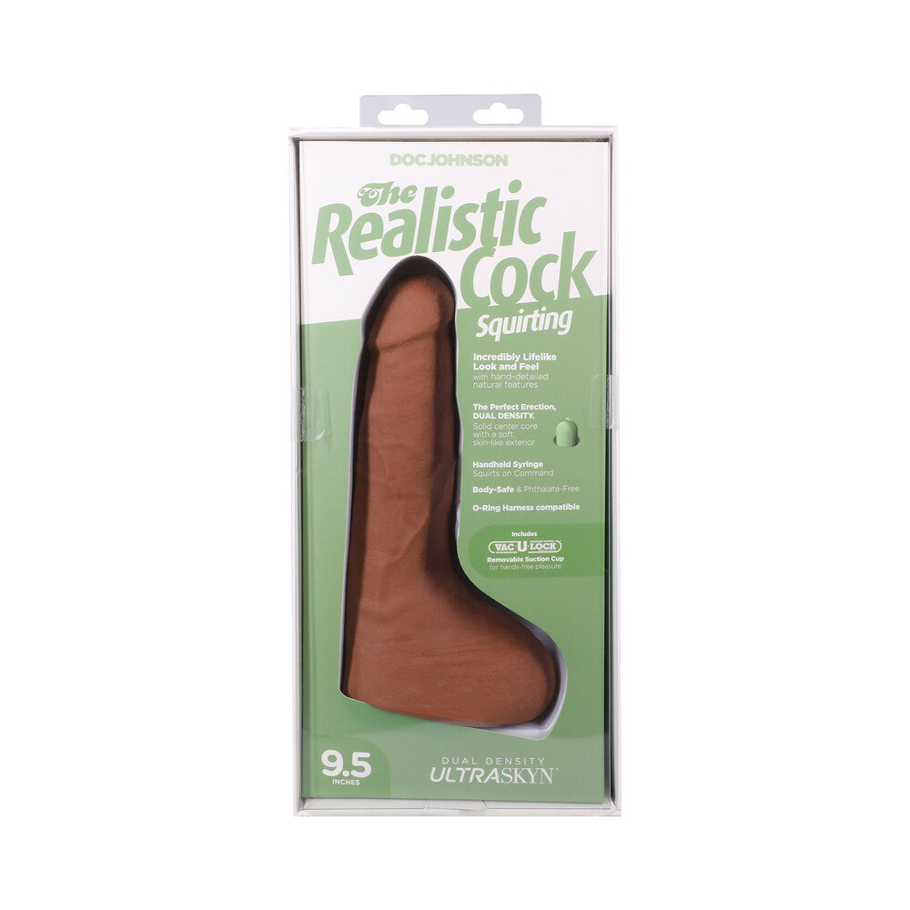 The Realistic Cock Squirting 9.5 inches ULTRASKYN Vac-U-Lock Dildo Caramel