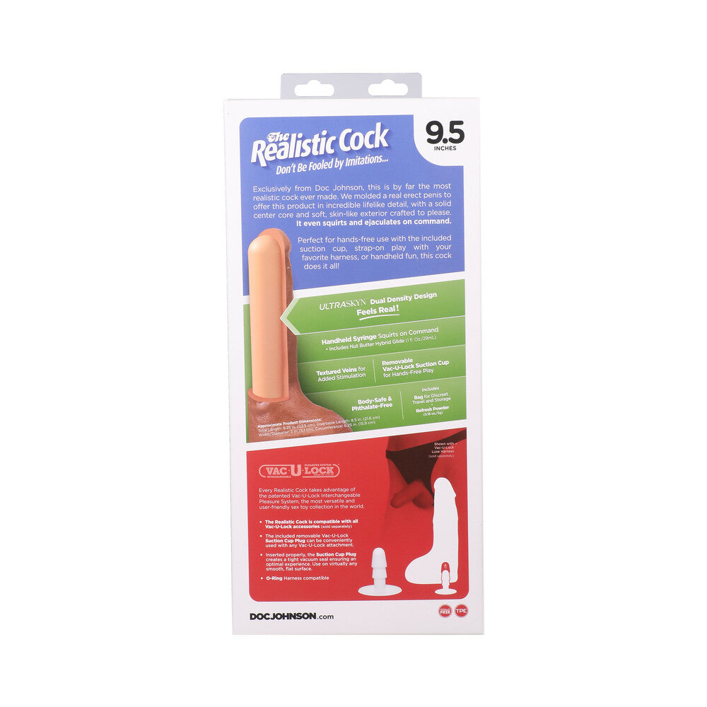 The Realistic Cock Squirting 9.5 inches ULTRASKYN Vac-U-Lock Dildo Caramel